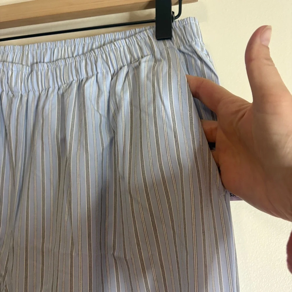 Women's Large Wide Leg Pants Target Blue Striped Tie Detail High Waist New - Picture 6 of 9